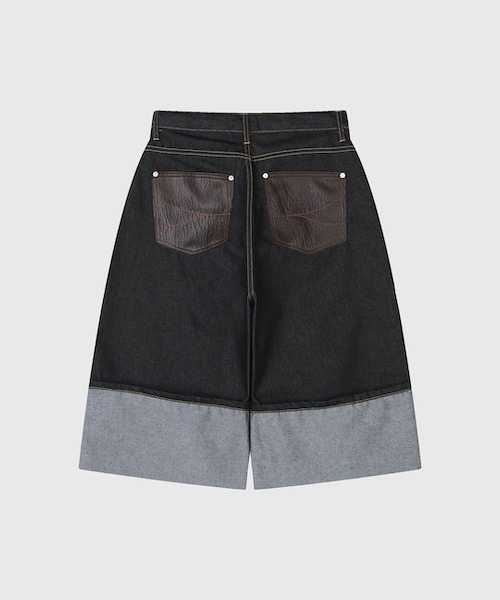 raucohouse(ラウコハウス)の「ロールアップワイドデニムハーフパンツバミューダパンツ(デニムパンツ・レディース・ブラック・M/S)」の5枚目の写真
