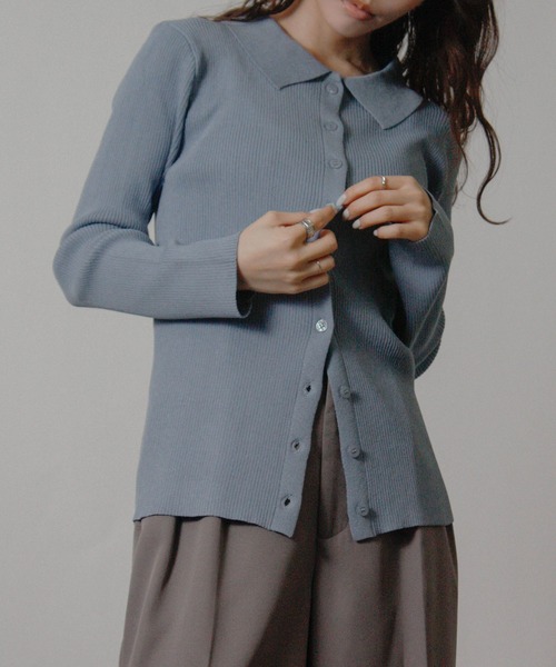 NYLAUS(ナイラス)の「【SG】オープンカラー ニット カーディガン 長袖(カーディガン/ボレロ・レディース・アイボリー/ブルー/ブラック・M)」の1枚目の写真