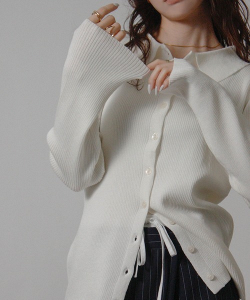 NYLAUS(ナイラス)の「【SG】オープンカラー ニット カーディガン 長袖(カーディガン/ボレロ・レディース・アイボリー/ブルー/ブラック・M)」の2枚目の写真