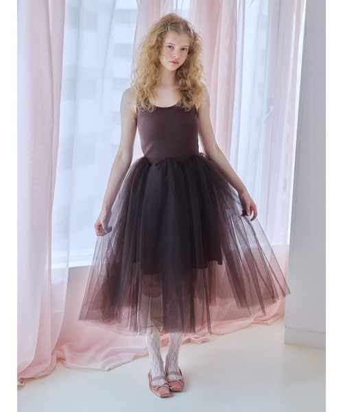 etre loin(エトルワン)の「Volume tulle skirt tank dress / ボリュームチュールスカートタンクワンピース(ワンピース・レディース・グレー/ブラウン/ブラック・M)」の3枚目の写真