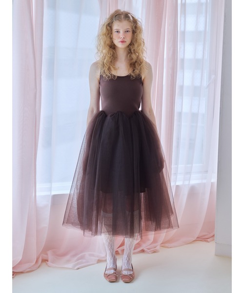 etre loin(エトルワン)の「Volume tulle skirt tank dress / ボリュームチュールスカートタンクワンピース(ワンピース・レディース・グレー/ブラウン/ブラック・M)」の12枚目の写真