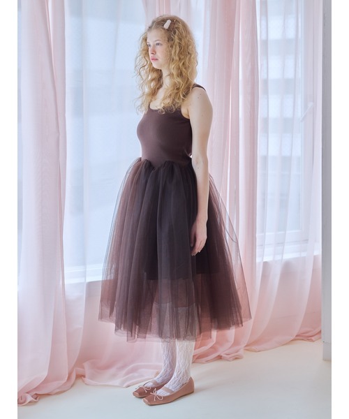 etre loin(エトルワン)の「Volume tulle skirt tank dress / ボリュームチュールスカートタンクワンピース(ワンピース・レディース・グレー/ブラウン/ブラック・M)」の13枚目の写真