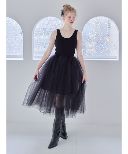 etre loin(エトルワン)の「Volume tulle skirt tank dress / ボリュームチュールスカートタンクワンピース(ワンピース・レディース・グレー/ブラウン/ブラック・M)」の20枚目の写真
