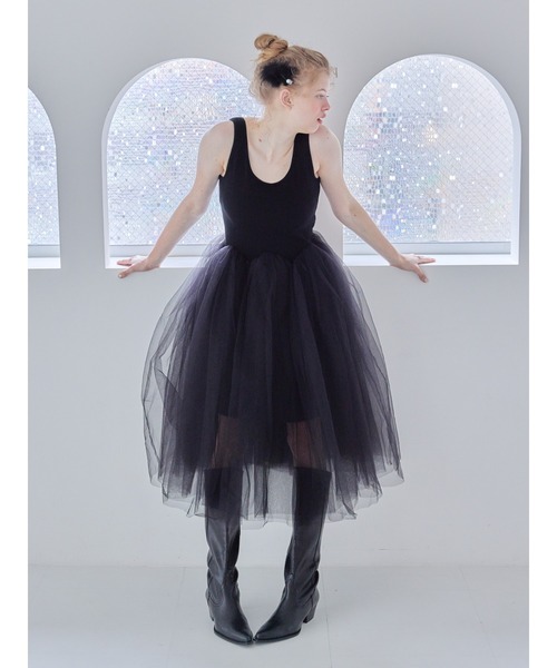 etre loin(エトルワン)の「Volume tulle skirt tank dress / ボリュームチュールスカートタンクワンピース(ワンピース・レディース・グレー/ブラウン/ブラック・M)」の19枚目の写真
