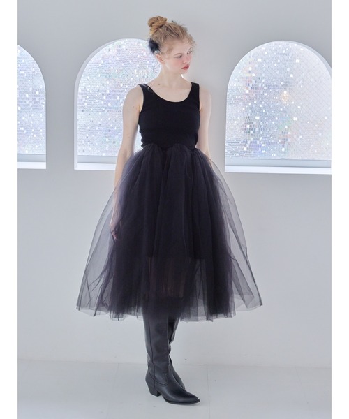 etre loin(エトルワン)の「Volume tulle skirt tank dress / ボリュームチュールスカートタンクワンピース(ワンピース・レディース・グレー/ブラウン/ブラック・M)」の18枚目の写真