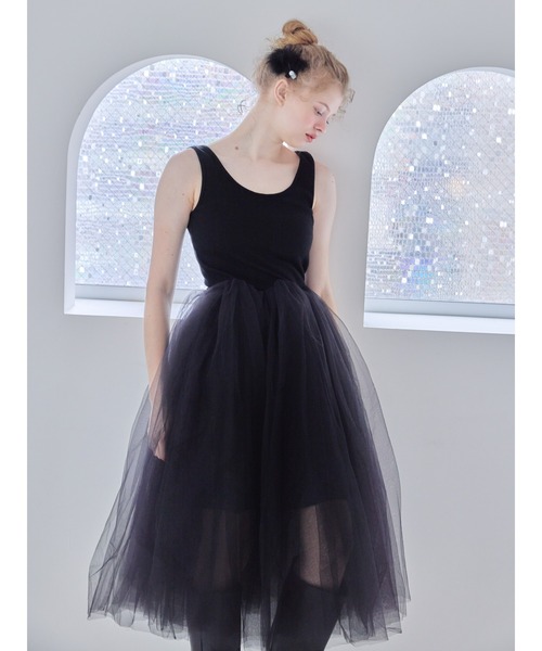 etre loin(エトルワン)の「Volume tulle skirt tank dress / ボリュームチュールスカートタンクワンピース(ワンピース・レディース・グレー/ブラウン/ブラック・M)」の17枚目の写真
