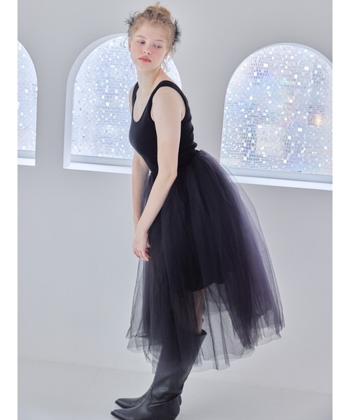 etre loin(エトルワン)の「Volume tulle skirt tank dress / ボリュームチュールスカートタンクワンピース(ワンピース・レディース・グレー/ブラウン/ブラック・M)」の5枚目の写真
