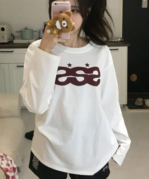 VIVID LADY(ビビッドレディー)の「SSSプリント 長袖トップス ロンT(Tシャツ/カットソー・レディース・ベージュ/ブラック/ホワイト・FREE)」の20枚目の写真