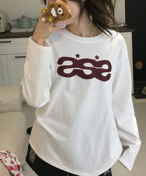 VIVID LADY(ビビッドレディー)の「SSSプリント 長袖トップス ロンT(Tシャツ/カットソー・レディース・ベージュ/ブラック/ホワイト・FREE)」の11枚目の写真