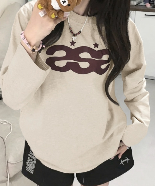 VIVID LADY(ビビッドレディー)の「SSSプリント 長袖トップス ロンT(Tシャツ/カットソー・レディース・ベージュ/ブラック/ホワイト・FREE)」の5枚目の写真