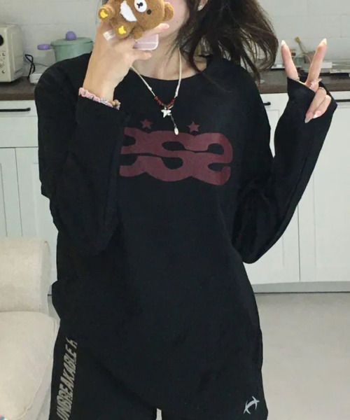 VIVID LADY(ビビッドレディー)の「SSSプリント 長袖トップス ロンT(Tシャツ/カットソー・レディース・ベージュ/ブラック/ホワイト・FREE)」の10枚目の写真
