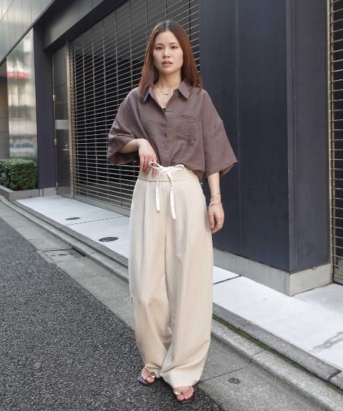 CORNERS（コーナーズ）の「レイヤード風ストライプパンツ（その他パンツ・レディース・ネイビー/グレー/アイボリー・M）」の6枚目の写真