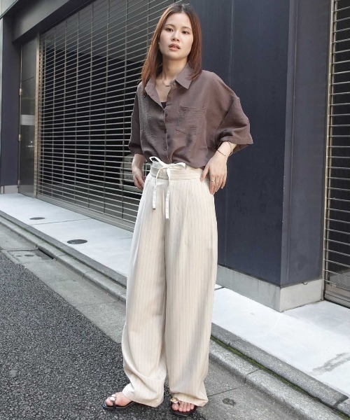 CORNERS（コーナーズ）の「レイヤード風ストライプパンツ（その他パンツ・レディース・ネイビー/グレー/アイボリー・M）」の7枚目の写真
