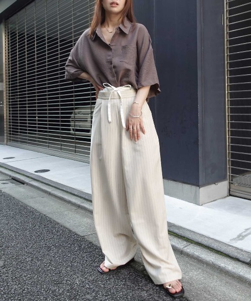 CORNERS（コーナーズ）の「レイヤード風ストライプパンツ（その他パンツ・レディース・ネイビー/グレー/アイボリー・M）」の9枚目の写真