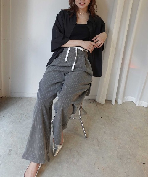 CORNERS（コーナーズ）の「レイヤード風ストライプパンツ（その他パンツ・レディース・ネイビー/グレー/アイボリー・M）」の10枚目の写真