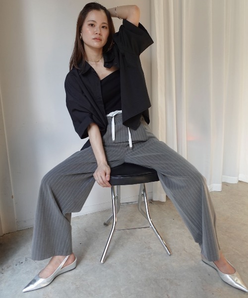 CORNERS（コーナーズ）の「レイヤード風ストライプパンツ（その他パンツ・レディース・ネイビー/グレー/アイボリー・M）」の11枚目の写真