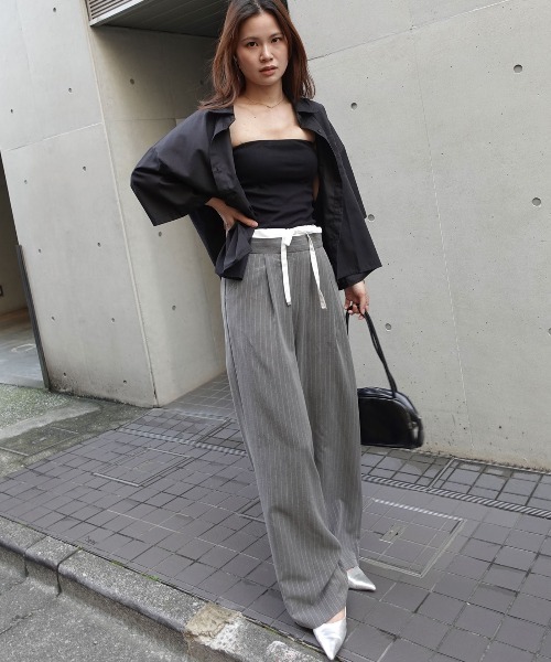 CORNERS（コーナーズ）の「レイヤード風ストライプパンツ（その他パンツ・レディース・ネイビー/グレー/アイボリー・M）」の13枚目の写真