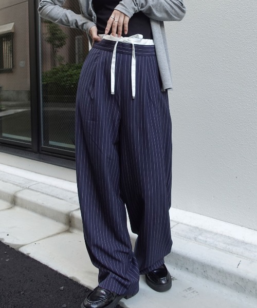 CORNERS（コーナーズ）の「レイヤード風ストライプパンツ（その他パンツ・レディース・ネイビー/グレー/アイボリー・M）」の18枚目の写真