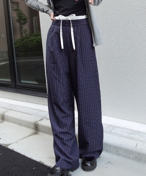 CORNERS（コーナーズ）の「レイヤード風ストライプパンツ（その他パンツ・レディース・ネイビー/グレー/アイボリー・M）」の19枚目の写真