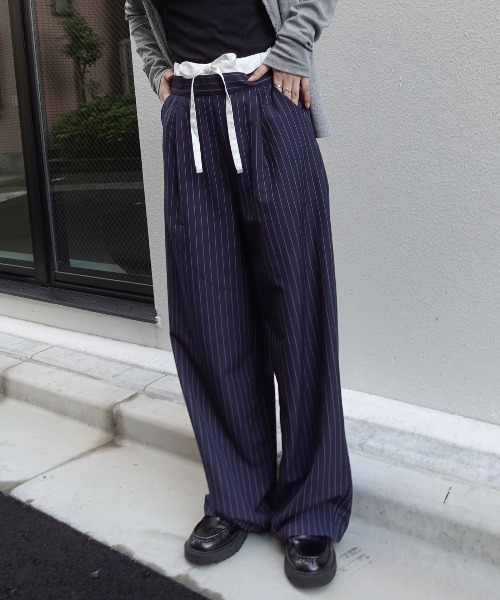 CORNERS（コーナーズ）の「レイヤード風ストライプパンツ（その他パンツ・レディース・ネイビー/グレー/アイボリー・M）」の20枚目の写真