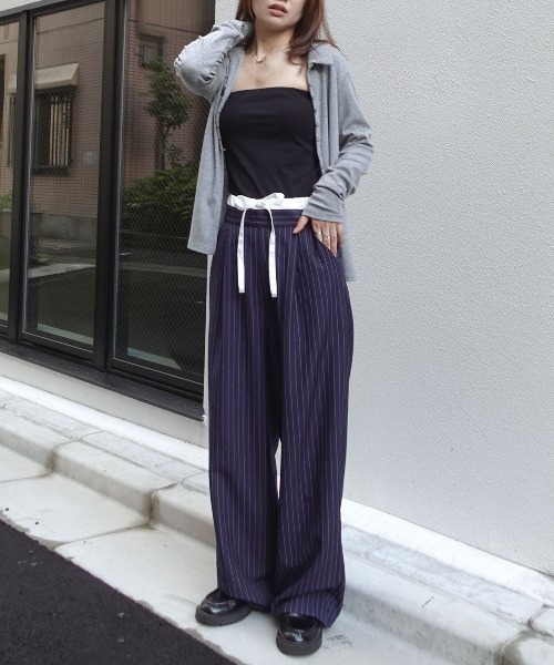 CORNERS（コーナーズ）の「レイヤード風ストライプパンツ（その他パンツ・レディース・ネイビー/グレー/アイボリー・M）」の21枚目の写真