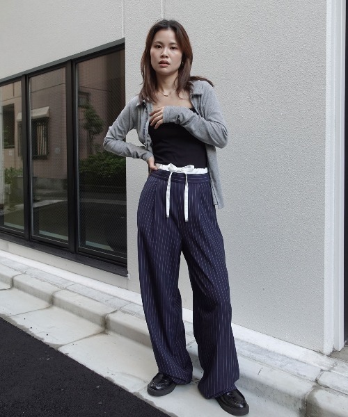 CORNERS（コーナーズ）の「レイヤード風ストライプパンツ（その他パンツ・レディース・ネイビー/グレー/アイボリー・M）」の22枚目の写真