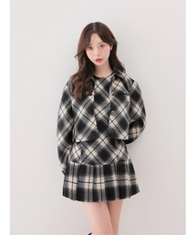 Check shirt collar cropped jacket(eme10865)