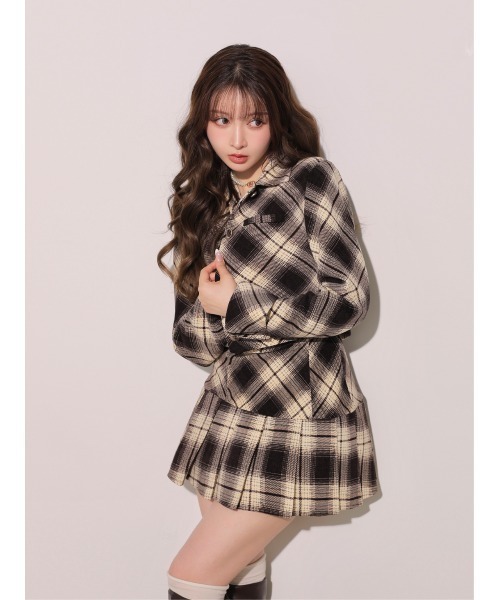 M me eme(エムミーエメ)の「Check shirt collar cropped jacket(eme10865)(その他アウター・レディース・ブラウン/ブラック・FREE)」の6枚目の写真