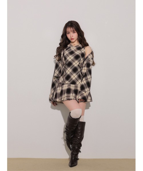 M me eme(エムミーエメ)の「Check shirt collar cropped jacket(eme10865)(その他アウター・レディース・ブラウン/ブラック・FREE)」の8枚目の写真