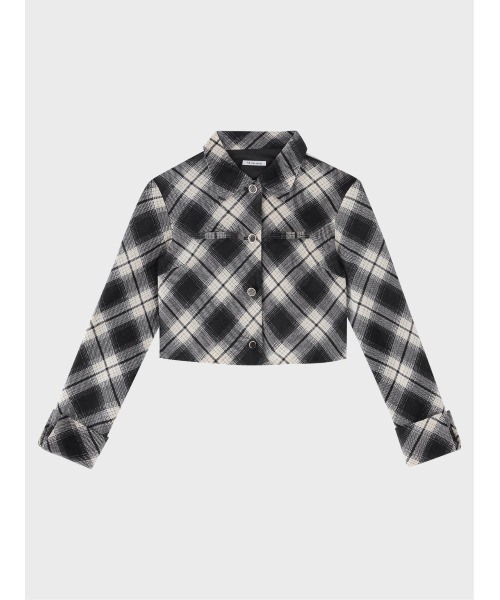 M me eme(エムミーエメ)の「Check shirt collar cropped jacket(eme10865)(その他アウター・レディース・ブラウン/ブラック・FREE)」の4枚目の写真