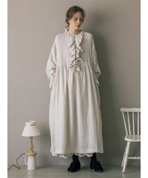 TSUHARU by Samansa Mos2 | 【ecru×brown collection】リネンフリルワンピース【WEB限定 Sサイズ】(ワンピース)