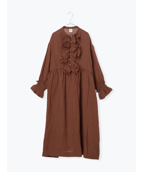 TSUHARU by Samansa Mos2(ツハルバイサマンサモスモス)の「【ecru×brown collection】リネンフリルワンピース【WEB限定 Sサイズ】(ワンピース・レディース・ベージュ系その他/ブラウン・M)」の1枚目の写真