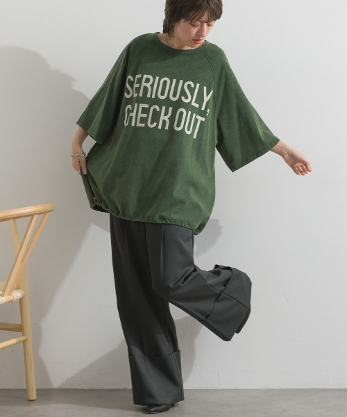 enhaut（アンオート）の「天竺編みラグラン SERIOUSLY フロント＆バック ロゴ プリント Tシャツ（Tシャツ/カットソー・レディース・グリーン/オレンジ/アイボリー・FREE）」の15枚目の写真