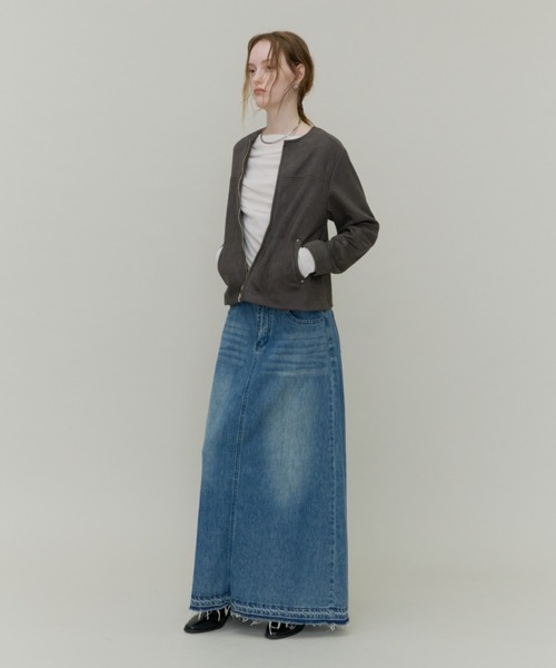 Plumel(プルメル)の「suede Like No-collar Blouson / カシメ付きスエードポンチローカラーブルゾン(ブルゾン・レディース・グレー/チャコールグレー・MEDIUM)」の19枚目の写真