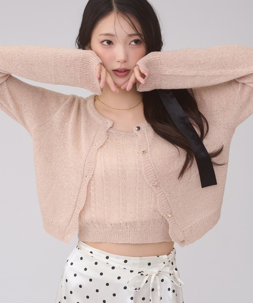 Ambre Neige(アンブルネージュ)の「sequins knit ensemble / スパンコールニットアンサンブル(カーディガン/ボレロ・レディース・グレー/アイボリー/ピンクベージュ・FREE)」の3枚目の写真