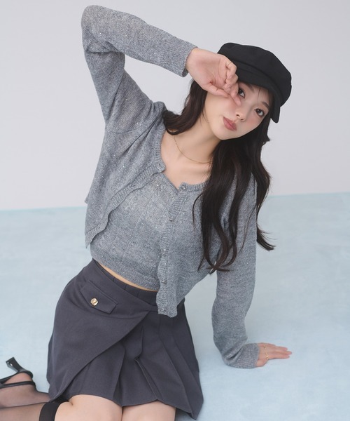 Ambre Neige(アンブルネージュ)の「sequins knit ensemble / スパンコールニットアンサンブル(カーディガン/ボレロ・レディース・グレー/アイボリー/ピンクベージュ・FREE)」の1枚目の写真