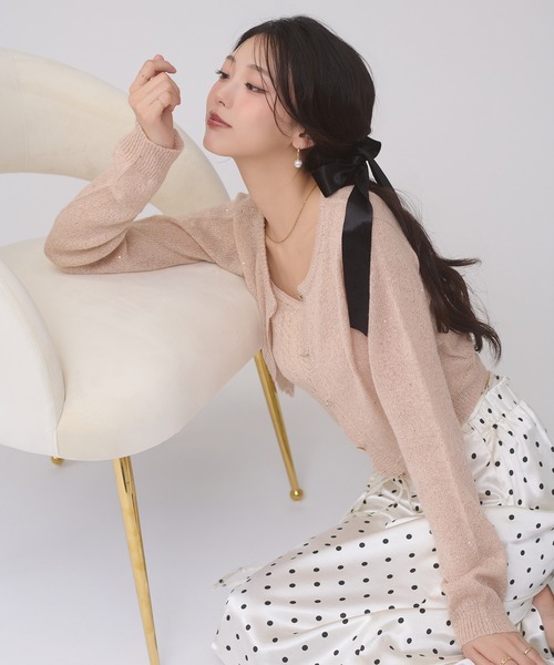 Ambre Neige(アンブルネージュ)の「sequins knit ensemble / スパンコールニットアンサンブル(カーディガン/ボレロ・レディース・グレー/アイボリー/ピンクベージュ・FREE)」の16枚目の写真