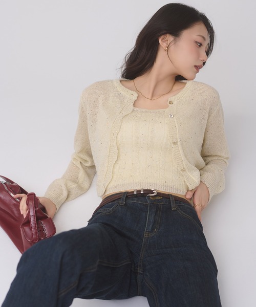 Ambre Neige(アンブルネージュ)の「sequins knit ensemble / スパンコールニットアンサンブル(カーディガン/ボレロ・レディース・グレー/アイボリー/ピンクベージュ・FREE)」の8枚目の写真