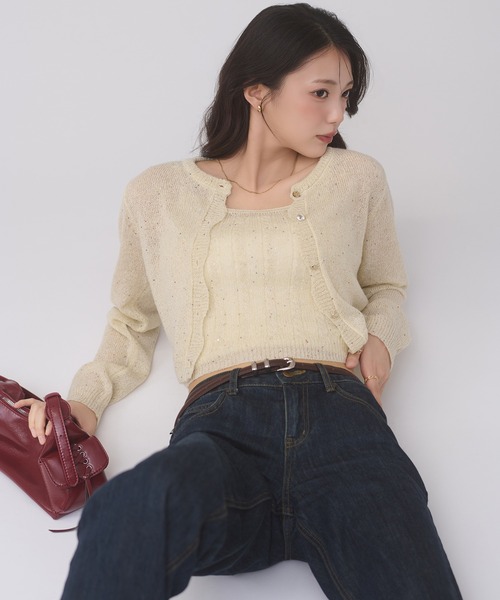 Ambre Neige(アンブルネージュ)の「sequins knit ensemble / スパンコールニットアンサンブル(カーディガン/ボレロ・レディース・グレー/アイボリー/ピンクベージュ・FREE)」の7枚目の写真