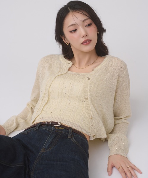 Ambre Neige(アンブルネージュ)の「sequins knit ensemble / スパンコールニットアンサンブル(カーディガン/ボレロ・レディース・グレー/アイボリー/ピンクベージュ・FREE)」の12枚目の写真
