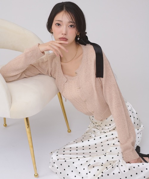 Ambre Neige(アンブルネージュ)の「sequins knit ensemble / スパンコールニットアンサンブル(カーディガン/ボレロ・レディース・グレー/アイボリー/ピンクベージュ・FREE)」の19枚目の写真