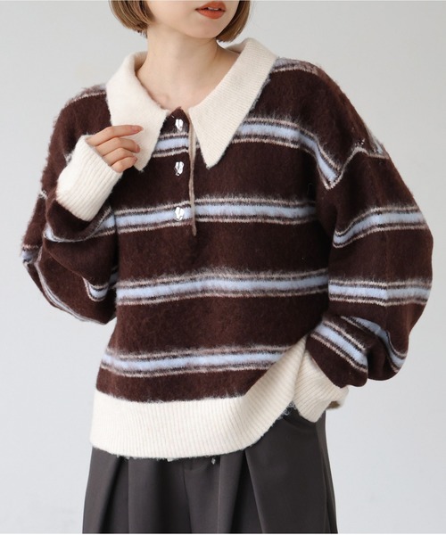 tiptop(ティップトップ)の「起毛ニットポロ(ニット/セーター・レディース・ネイビー系/アイボリー/チャコールグレー/ブラウン系その他・FREE)」の3枚目の写真