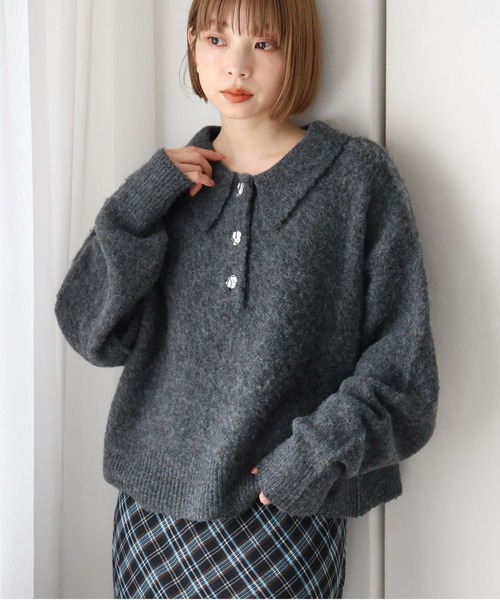 tiptop(ティップトップ)の「起毛ニットポロ(ニット/セーター・レディース・ネイビー系/アイボリー/チャコールグレー/ブラウン系その他・FREE)」の2枚目の写真