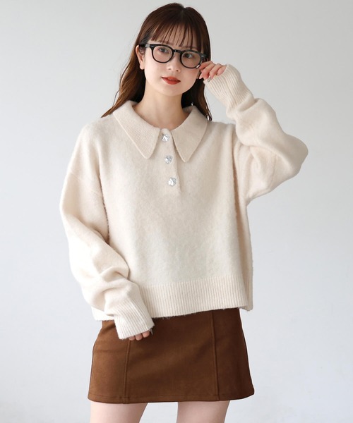 tiptop(ティップトップ)の「起毛ニットポロ(ニット/セーター・レディース・ネイビー系/アイボリー/チャコールグレー/ブラウン系その他・FREE)」の1枚目の写真