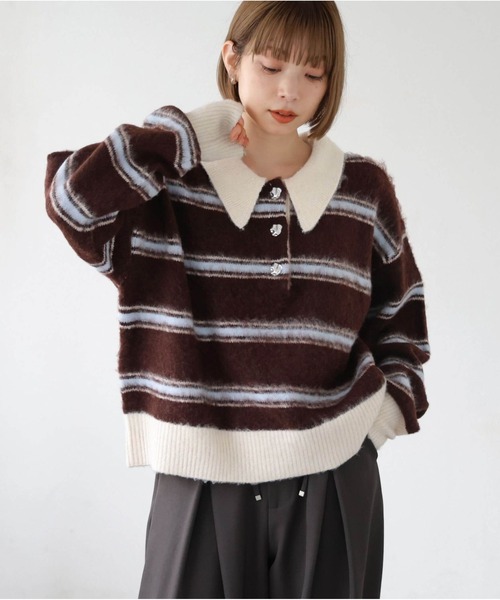 tiptop(ティップトップ)の「起毛ニットポロ(ニット/セーター・レディース・ネイビー系/アイボリー/チャコールグレー/ブラウン系その他・FREE)」の6枚目の写真
