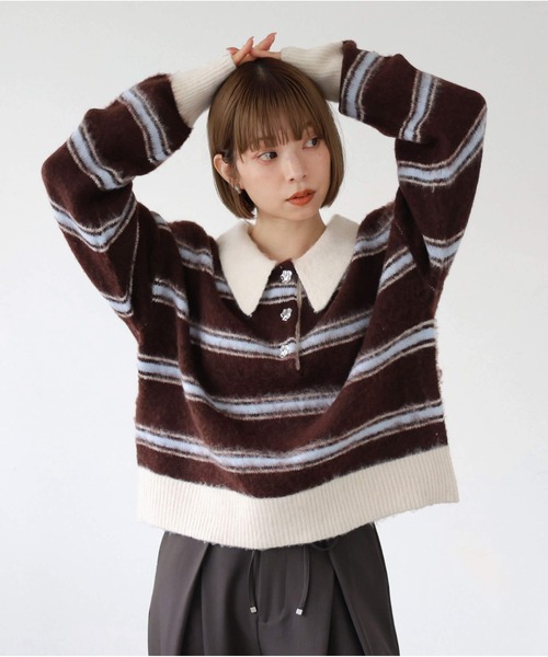 tiptop(ティップトップ)の「起毛ニットポロ(ニット/セーター・レディース・ネイビー系/アイボリー/チャコールグレー/ブラウン系その他・FREE)」の7枚目の写真