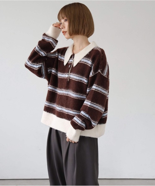 tiptop(ティップトップ)の「起毛ニットポロ(ニット/セーター・レディース・ネイビー系/アイボリー/チャコールグレー/ブラウン系その他・FREE)」の8枚目の写真