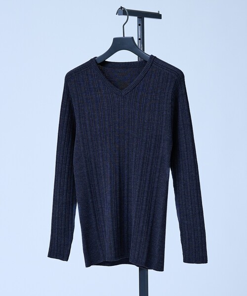 5351 POUR LES HOMMES(ゴーサンゴーイチプールオム)の「Vネック ホールガーメント ニット(ニット/セーター・メンズ・ブルー/ボルドー/ブラック・44/46/48/50)」の1枚目の写真