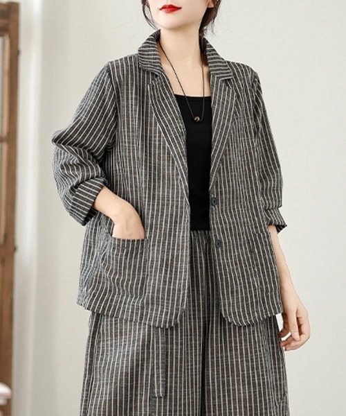 ReRe(リリ)の「ストライプ柄テーラードカラージャケット(テーラードジャケット・レディース・ストライプ・LARGE/MEDIUM/X-LARGE)」の5枚目の写真