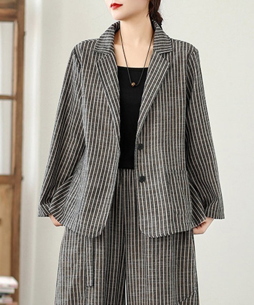ReRe(リリ)の「ストライプ柄テーラードカラージャケット(テーラードジャケット・レディース・ストライプ・LARGE/MEDIUM/X-LARGE)」の6枚目の写真